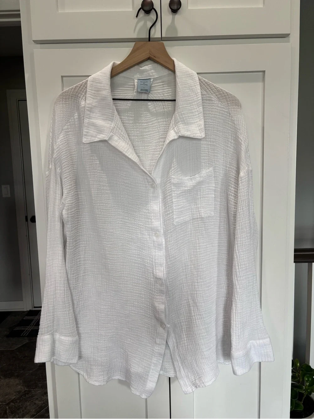 Shade & Shore White Textured Button-Up Swim Coverup